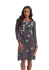 NWT Womens Nine West Gray 3/4 Sleeve A-Line Sweater Dress Sz M Medium