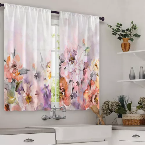 2X Rod Pocket Floral Blackout Valance Kitchen Waterproof Window Curtains Drapes - Picture 51 of 54