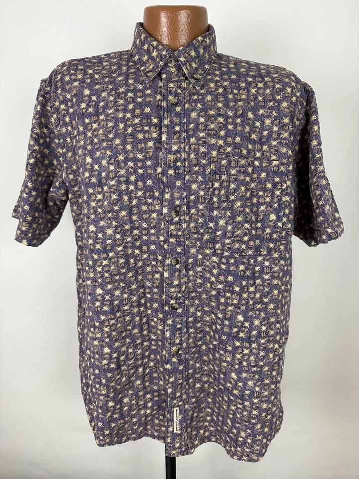 Vintage 90s Fieldmaster Shirt Men Large Textured Geometric Print Purple Hawaiian - Image 2 of 4