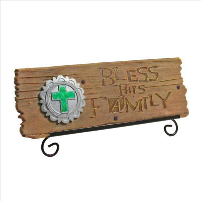 Cast Stone Plaque with Stand 9 x 3.3 inches Bless This Family 