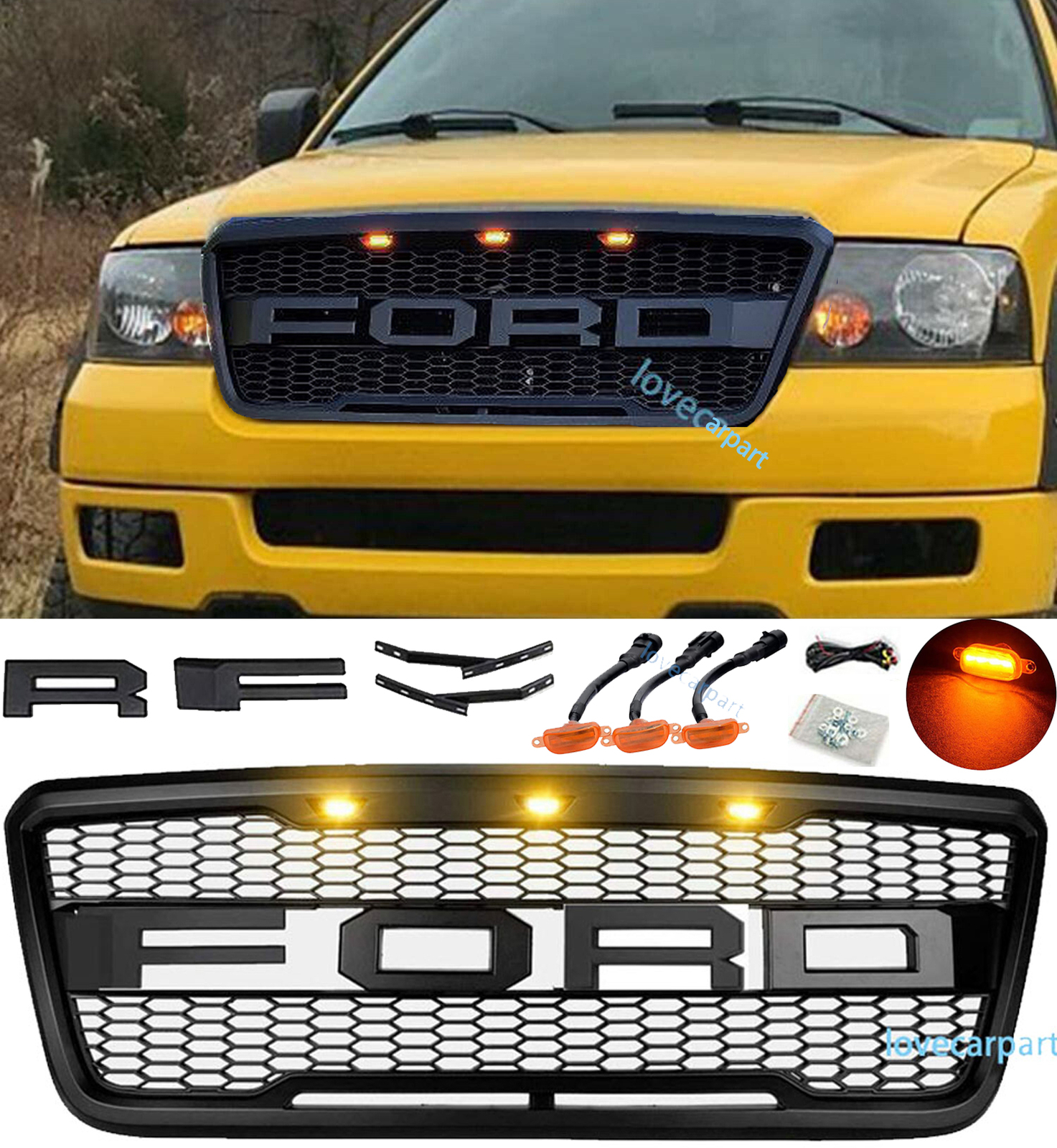 Grille For For-d F150 Grill 2004 05 06 07 2008 F-150 Upper Grille W/3LED&Letter