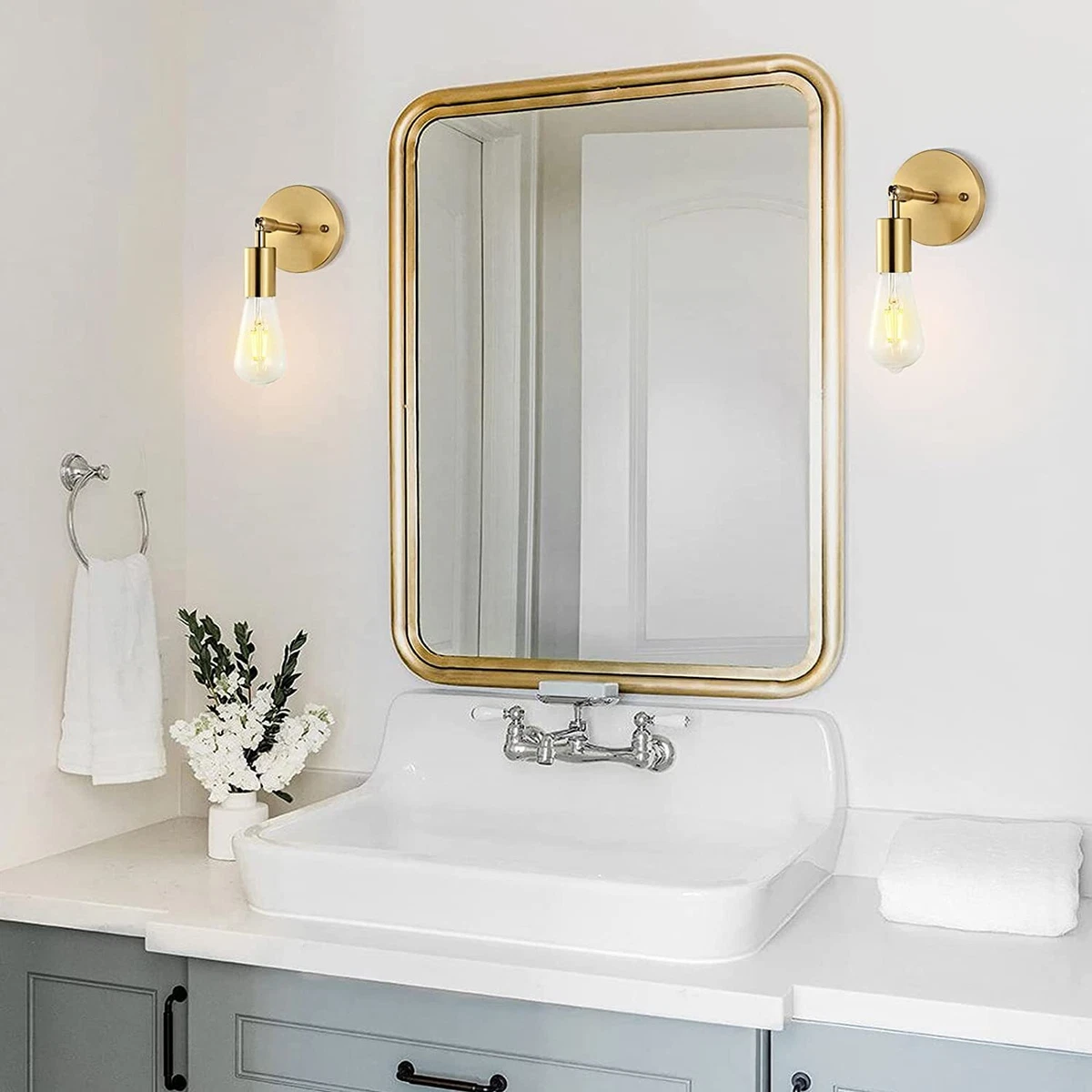 Brushed Brass Bathroom Wall Sconce Set of 2 Vintage Industrial