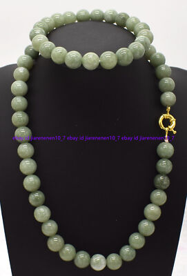 Natural Green Jade Round Gemstone Beads Necklace - 18" Length, 6-14mm Beads, Hook Closure, Handmade
