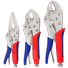 3-piece Locking Pliers Set 10-inch Curved Jaw 7-inch Curved Jaw and 6-1/2-inc...