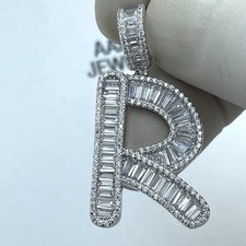 REAl 925 SOLIDS STERLING SILVER INITIAL LETTER   R   BAGUETTE PENDANT
