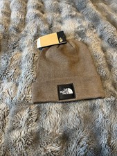 North Face Big Box Beanie Men s Smokey Brown Ribbed Knit Stretch Logo TNF Hat