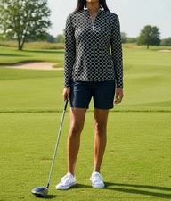 Nivo Golf 1/4 Zip Long Sleeve Navy White Yellow Cool Vent Athleisure Tennis Sz M