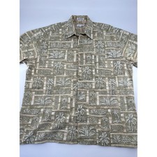 Vintage Pierre Cardin Mens XL Green Palm Tree Tropical Cotton Button Down Shirt