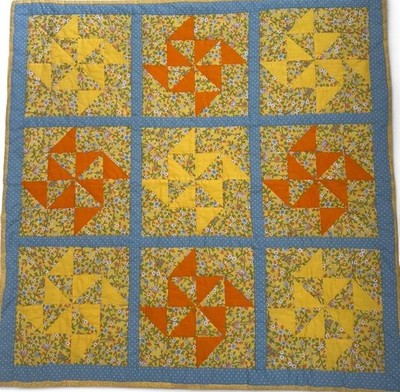 Baby Quilt Strips 'N' Squares Quilters Yellow Pinwheel Patchwork Cotton Quilt