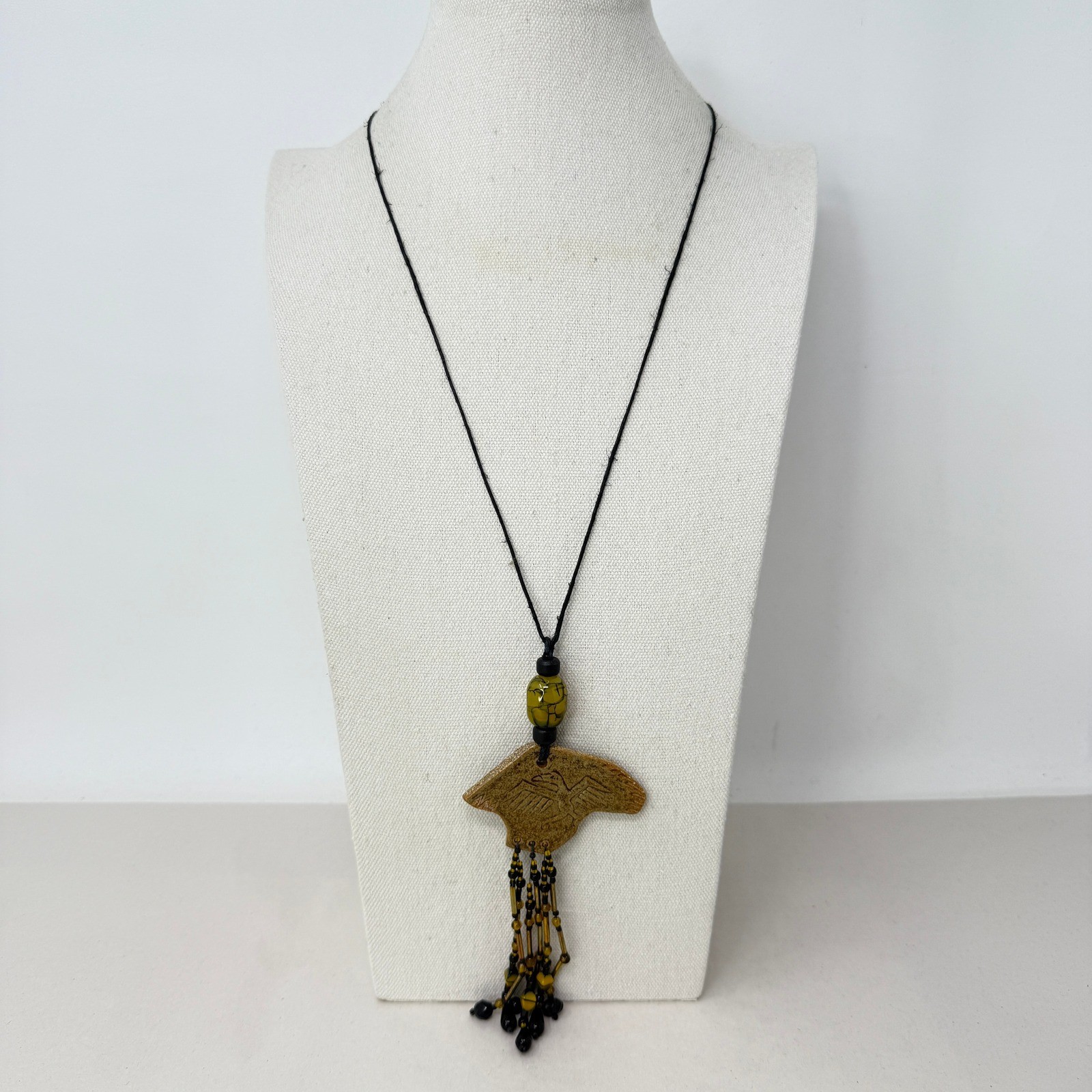 Handmade Ceramic Eagle Pendant Necklace Signed Li… - image 7