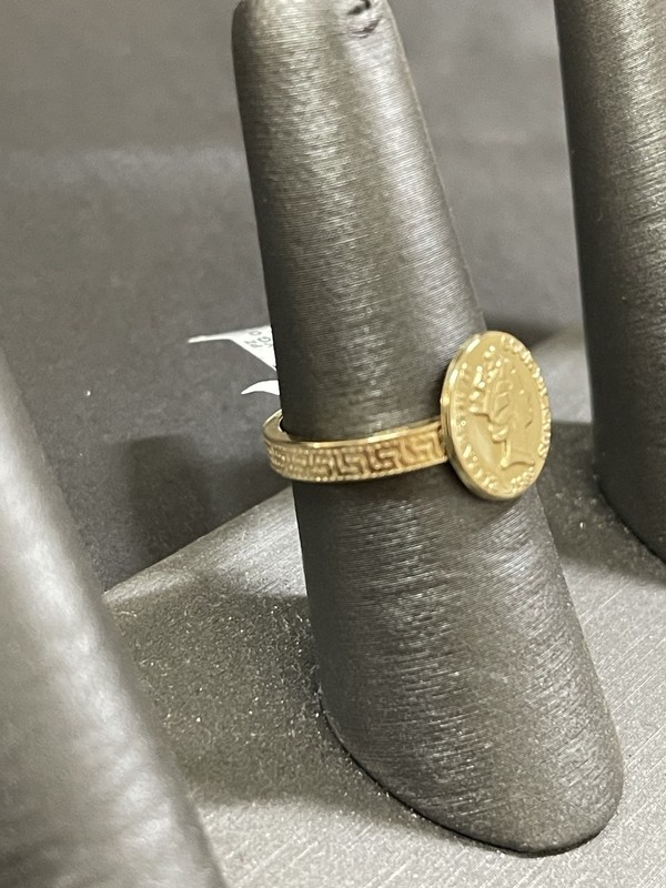 18k Greek Coin Design Ring