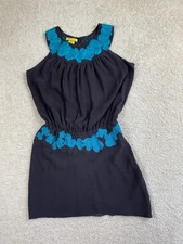 Catherine Malandrino Dress Women's 8 100% Silk Sleeveless Tank Mini Gray Blue