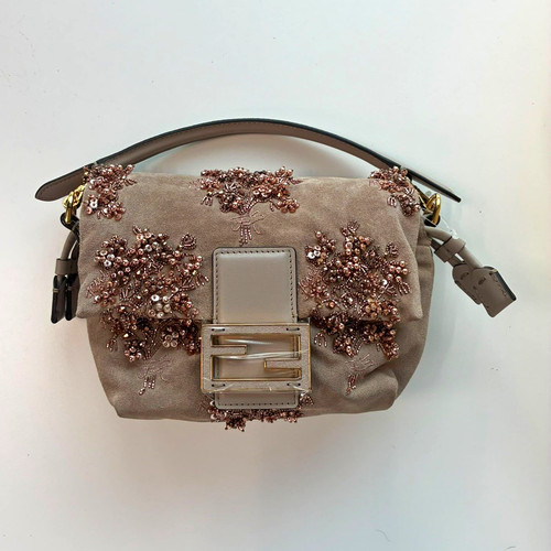 Fendi Suede Embroidered Baguette
