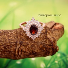 Natural Garnet Ring, 925 Sterling Silver, Double Halo Ring, January Birthstone