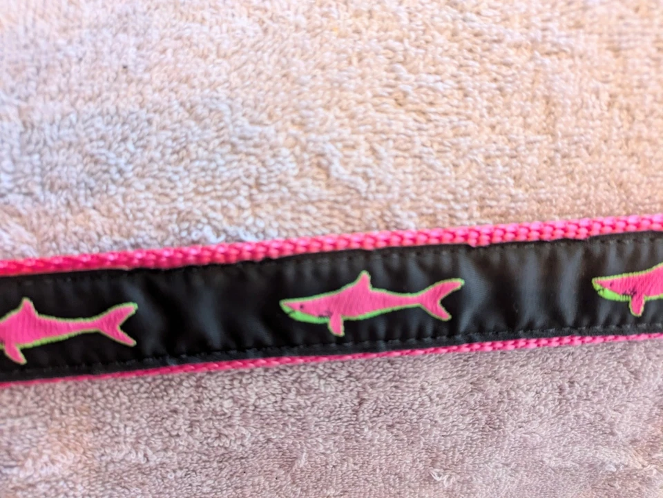 Cinturón Eliza B Talla MED Bordado Tela Tiburón 40” Cuero Hombre Ltd Rosa/Negro/Lima Foto 3 de 4