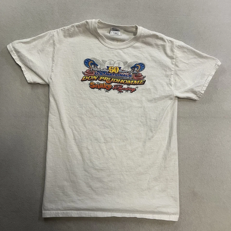 Camiseta The Snake Don Prudhomme Racing NHRA Drag Racing para hombre talla pequeña blanca Foto 2 de 4