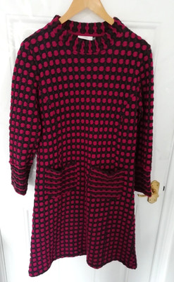 Adini Size M Textured Dress Purple Navy Blue Brown Pockets Stretchy Long Sleeves