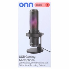 onn. USB Gaming Microphone USB Shock Mount Mute Button Gain Control Black
