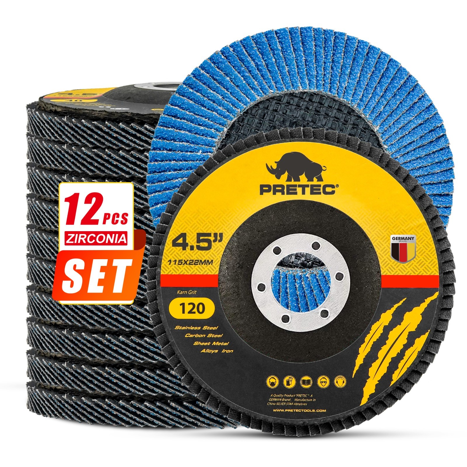 4.5" Flap Discs 12 Pack Zirconia Angle Grinder Sanding Wheels 40/60/80/120 Grit