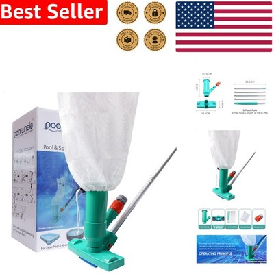 Portable Pool Vacuum Jet Cleaner w/ 6pc Pole, Bag, Brush - No Hose Needed