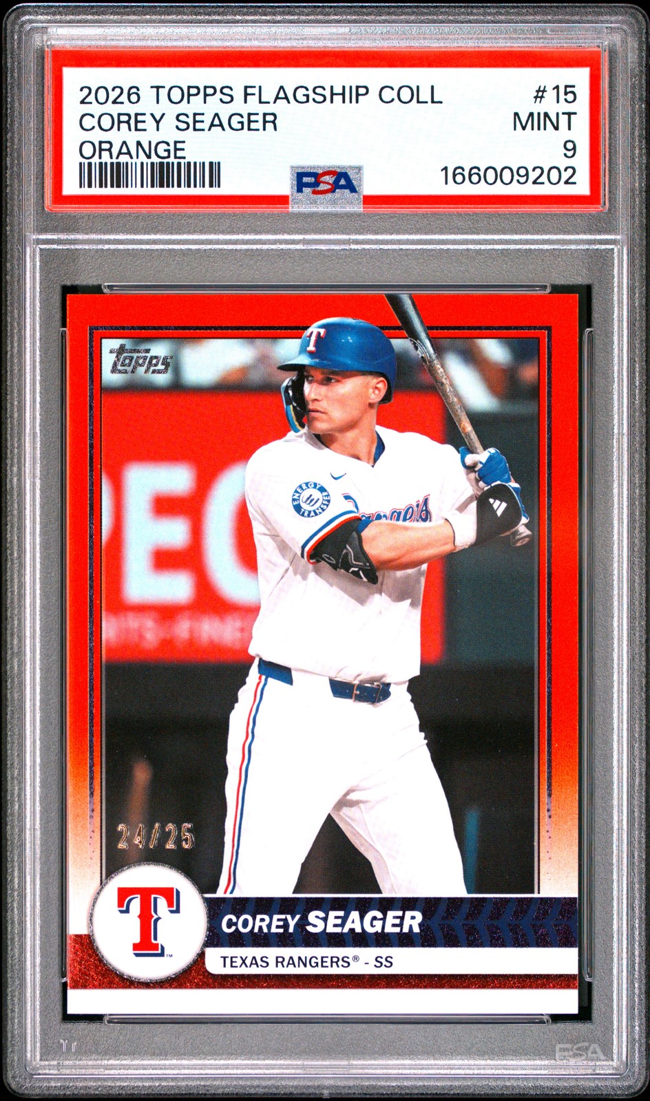 2026 TOPPS FLAGSHIP COLLECTION ORANGE #15 COREY SEAGER 24/25 PSA 9