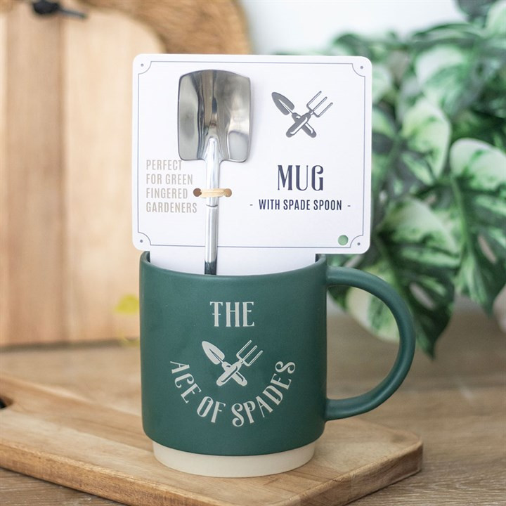 Ace of Spades Mug with Spade Spoon. Fathers Day Gift. Gift For Gardeners