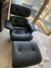 Eames Style Lounge Chair & Ottoman – Italian Leather – Rosewood – Excellent