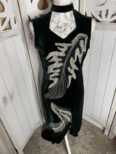 Vintage 80s Green Velvet Sequin Beaded Sparkle Party Prom Whimsy Dress Medium