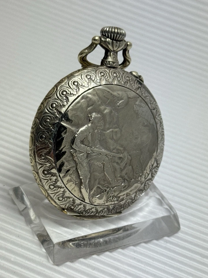 HEBDOMAS 8 JOURS TASCHENUHR MIT JÄGERMOTIV . SUPER ZUSTAND - Bild 4 von 4