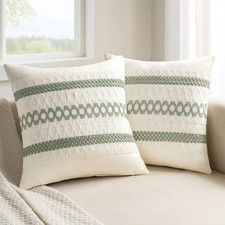 Set of 2 Sage Green Boho Decorative Pillow Covers 18x18 Inch Farmhouse Rustic...