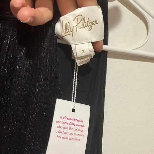 NWT Lilly Pulitzer Wyn Halter Minidress Sz 2 Noir Metallic Knit Crinkle Cocktail - Picture 2 of 12