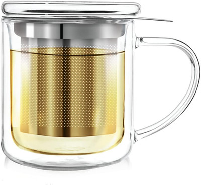 Personal Tea Maker - Insulated Heatproof Glass Cup with Loose Tea Infuser and Li