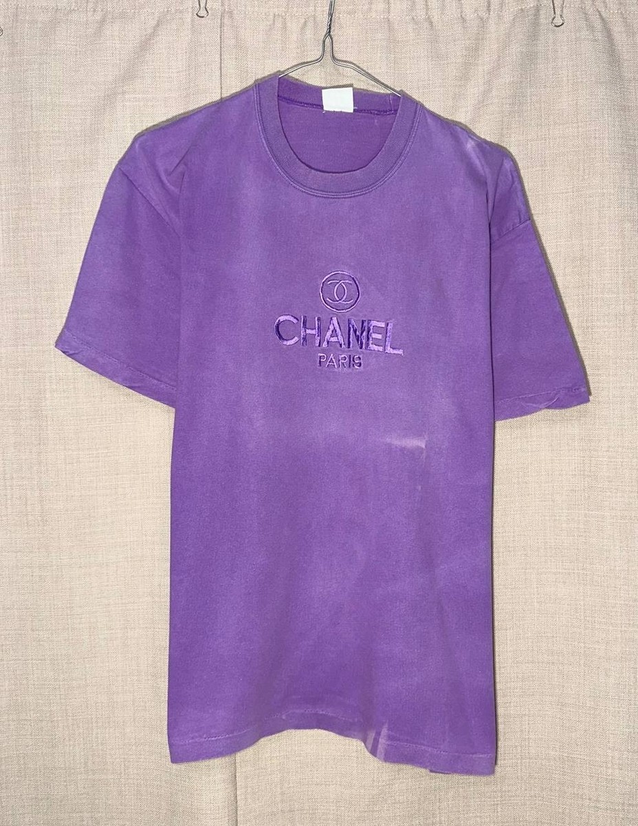 Chanel Vintage 90s Embroidered t shirt center logo | eBay