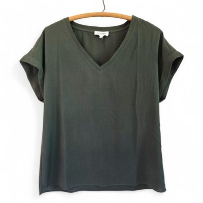 Ee:Some Womens V-Neck Short Sleeve Blouse Lightweight Cap Sleeve Olive Green Siz