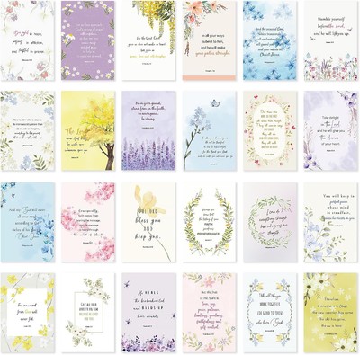 24 Pack Floral inspirational Christian Greeting Cards with multi 