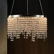 20" LED Round K9 Crystal Chandelier Chrome Modern Ceiling Pendant Light Fixtures