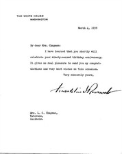 FRANKLIN D. ROOSEVELT Signed Letter PSA/DNA LOA 32nd President 