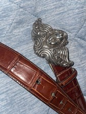 Brighton 1995 Brown Leather Gator Croc Belt Silver Angel Cherub Buckle Large