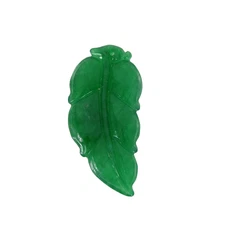Jade Pendant Grass Apple Green Jadeite Carved Leaf 2.25" Pendant