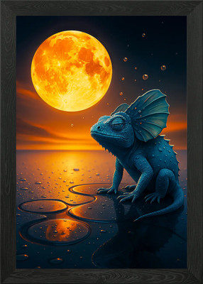 Blaue Eidechse unter Vollmond gerahmtes Wandbild Poster Leinwanddruck Bild