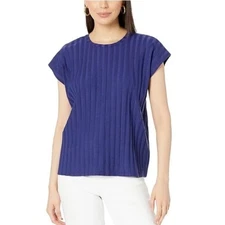 Eileen Fisher 1X Ribbed Iris Blue Short Sleeve Top 88% Tencel Lyocell / Spandex