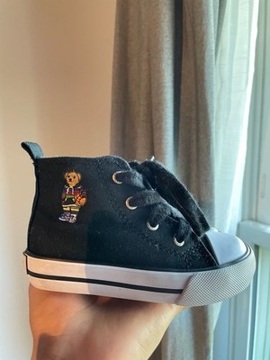 Polo Ralph Lauren Kids Hamptyn III Bear Black Canvas High-Top Sneakers