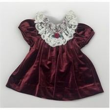 Vintage Rare Editions Burgundy Velvet Dress Baby Girls Dress Size 12 Months USA