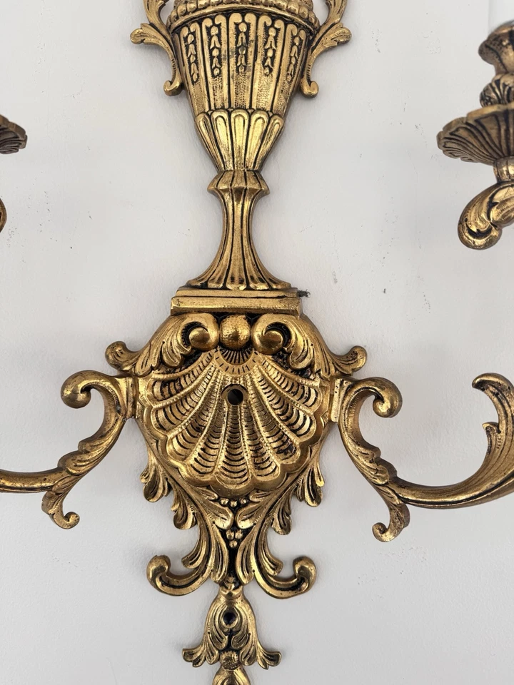 Vintage Large Ornate Spanish 4-arm Solid brass wall sconce fixture H29xW23”Spain - Image 4 of 4