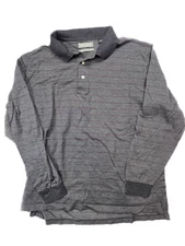 Daniel Cremieux Charcoal Gray & Red Stripe 1/4 Button L/ S Polo Men's Size Large