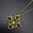 Avon Green Rhinestone Pendant Necklace Gold Tone Vintage Costume Jewelry
