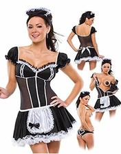 SALES Black White Mesh French Maid Fancy Dress Costumes Outfit Size 8