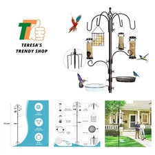 6-Hook Bird Feeding Station Kit, Wild Bird Feeder Stand Pole, Multi-Feeder Ki...