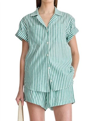 Apiece Apart Valenti Button Up Shirt Yarn Dye Stripe Green