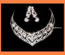 HEART CLEAR AUSTRIAN RHIESTONE CRYSTAL NECKLACE EARRINGS SET BRIDAL PARTY N115